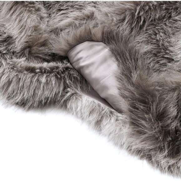 Women's Faux Fur Zip-Up Cropped Jacket Long Sleeve Warm Winter Coat Brown - Picture 5 of 5